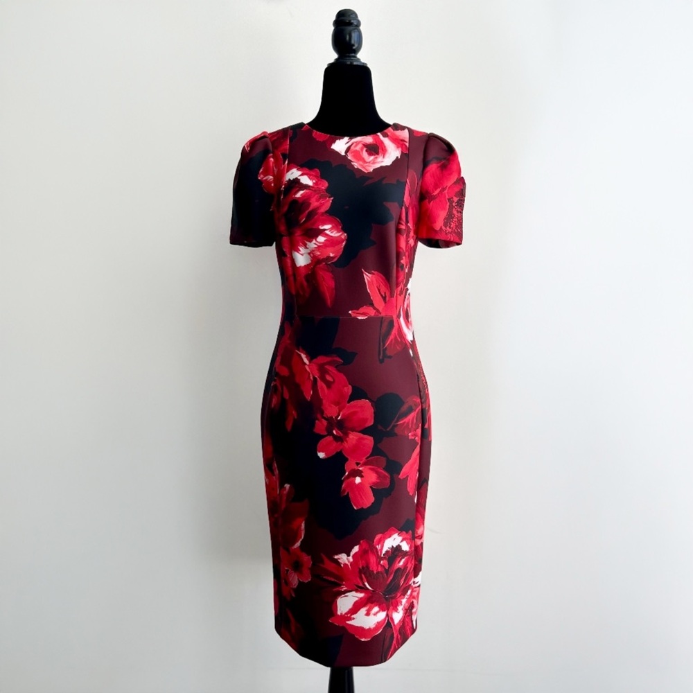Calvin Klein Red and Black Floral Midi Dress